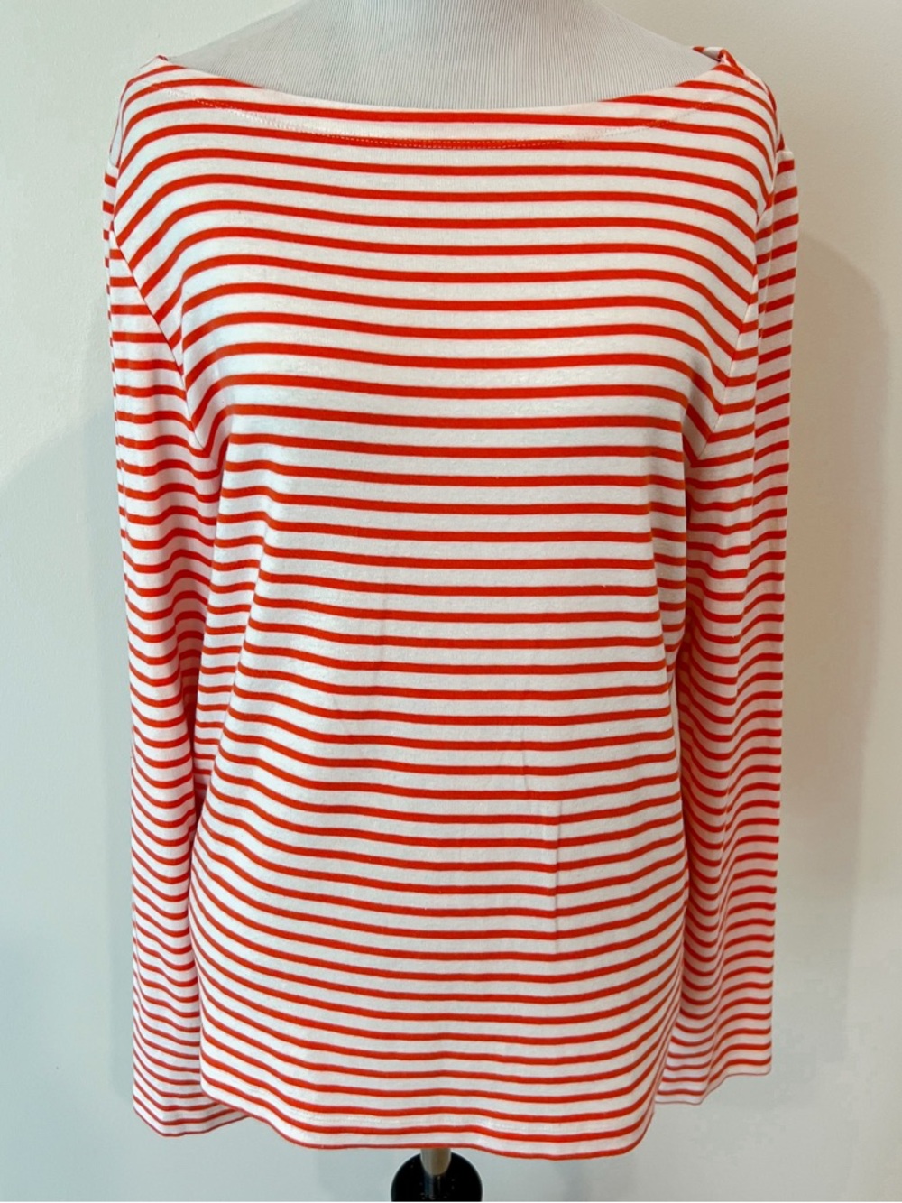 GAP Soft Orange and White Striped Long Sleeve Boat Neck Top Tee Shirt Womens XL